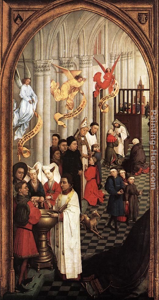 Seven Sacraments Altarpiece left wing painting - Rogier van der Weyden Seven Sacraments Altarpiece left wing art painting
